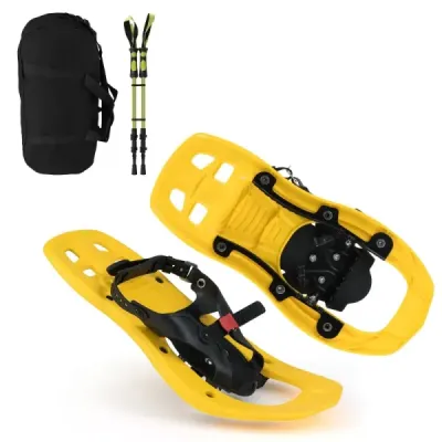 Dětské sněžnice s teleskopickými holemi a taškou na přenášení lehké sněžnice do každého terénu žluté