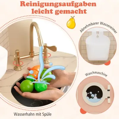 Dětská hrací kuchyňka s vařičem a světlem a zvukem Dřevěná kuchyňka pro děti od 3 let Růžová barva