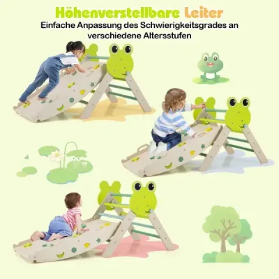 3dílná sada prolézaček se skluzavkou, lezeckým obloukem a oboustrannou rampou, lezecký trojúhelník, zelená