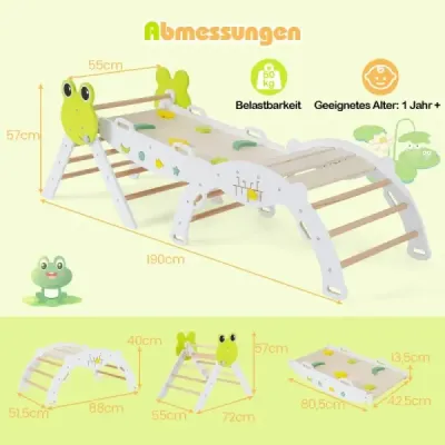 3dílná sada prolézaček se skluzavkou, lezeckým obloukem a oboustrannou rampou, lezecký trojúhelník, bílá