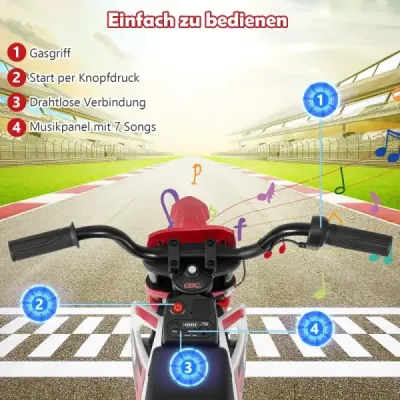 Dětská elektrická motorka 12V Elektrická motorka pro děti s odnímatelnými tréninkovými koly a odpružením  červená