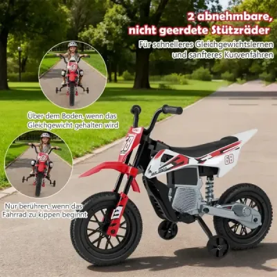 Dětská elektrická motorka 12V Elektrická motorka pro děti s odnímatelnými tréninkovými koly a odpružením  červená