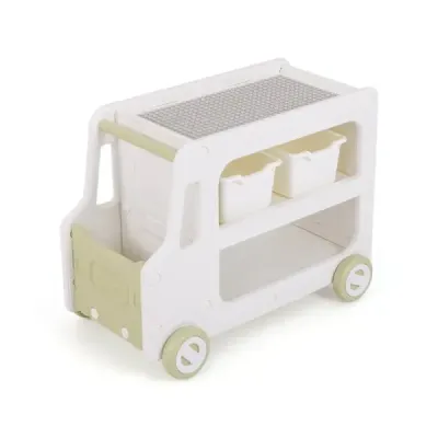Dětský regál ve tvaru auta se 2 úložnými boxy Regál na hračky Dětský regál bílý