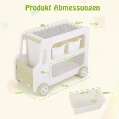 Dětský regál ve tvaru auta se 2 úložnými boxy Regál na hračky Dětský regál bílý