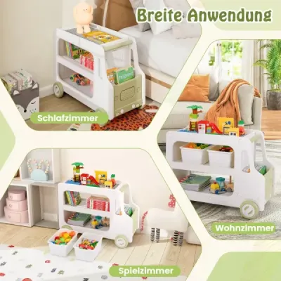 Dětský regál ve tvaru auta se 2 úložnými boxy Regál na hračky Dětský regál bílý