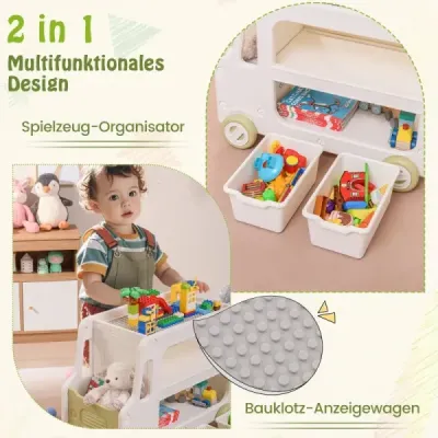 Dětský regál ve tvaru auta se 2 úložnými boxy Regál na hračky Dětský regál bílý