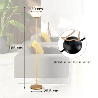 Moderní stojací lampa 165 cm vysoká stojací lampa se skleněným stínidlem a nožním spínačem se závažím Golden