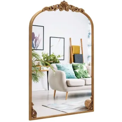 Nástěnné zrcadlo Golden tradiční vintage barokní zrcadlo s kovovým rámem starožitné obloukové zrcadlo 90 cm x 61 cm