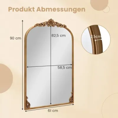 Nástěnné zrcadlo Golden tradiční vintage barokní zrcadlo s kovovým rámem starožitné obloukové zrcadlo 90 cm x 61 cm