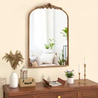 Nástěnné zrcadlo Golden tradiční vintage barokní zrcadlo s kovovým rámem starožitné obloukové zrcadlo 90 cm x 61 cm
