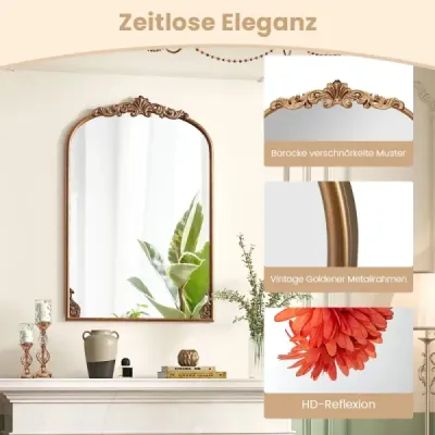 Nástěnné zrcadlo Golden tradiční vintage barokní zrcadlo s kovovým rámem starožitné obloukové zrcadlo 90 cm x 61 cm