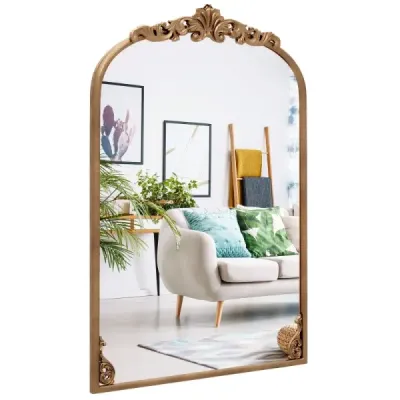 Obloukové nástěnné zrcadlo Golden tradiční vintage barokní zrcadlo s kovovým rámem starožitné obloukové zrcadlo 95 cm x 66 cm