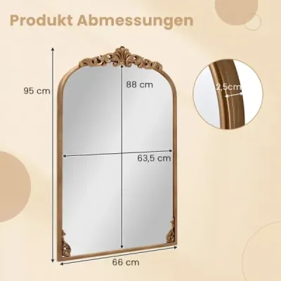 Obloukové nástěnné zrcadlo Golden tradiční vintage barokní zrcadlo s kovovým rámem starožitné obloukové zrcadlo 95 cm x 66 cm
