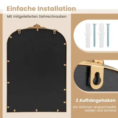 Obloukové nástěnné zrcadlo Golden tradiční vintage barokní zrcadlo s kovovým rámem starožitné obloukové zrcadlo 95 cm x 66 cm