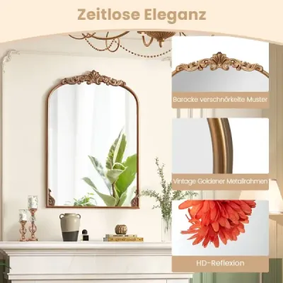 Obloukové nástěnné zrcadlo Golden tradiční vintage barokní zrcadlo s kovovým rámem starožitné obloukové zrcadlo 95 cm x 66 cm