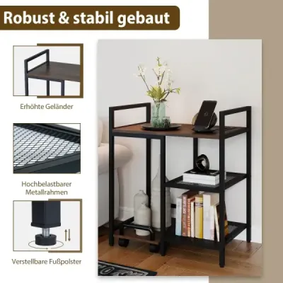 Třípatrový stojan na tiskárnu s nabíjecí stanicí mobilní stolek na tiskárnu s úložnými přihrádkami Rustikální hnědá barva