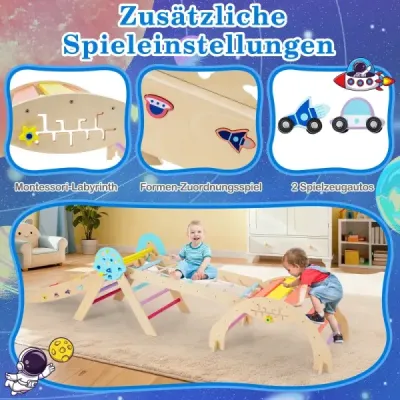 Sada 9 v 1 Montessori prolézaček s lezeckým obloukem a šplhacím lanem a žebříkem Dřevěný lezecký trojúhelník Barevný