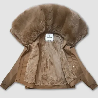 Dámská koženková bunda s kožíškovým límcem MODA8090 camel