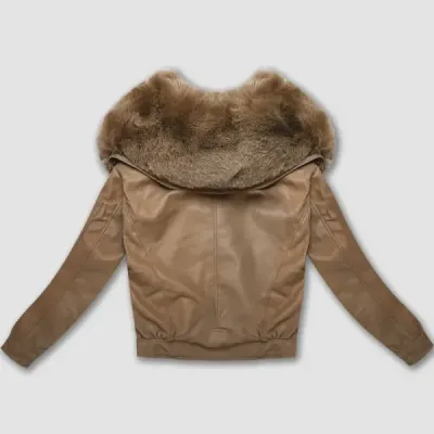 Dámská koženková bunda s kožíškovým límcem MODA8090 camel