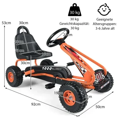 Motokára s nastavitelným sedadlem a ruční brzdou Šlapací auto s nosností až 30 kg Šlapací motokára oranžová