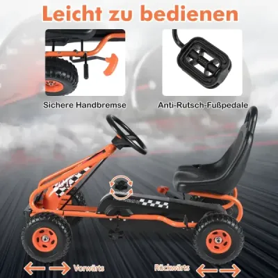Motokára s nastavitelným sedadlem a ruční brzdou Šlapací auto s nosností až 30 kg Šlapací motokára oranžová