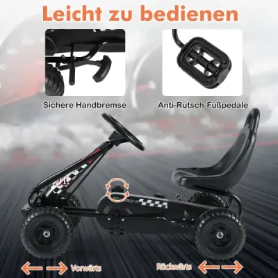 Motokára s nastavitelným sedadlem a ruční brzdou Šlapací auto s nosností až 30 kg Šlapací motokára černá