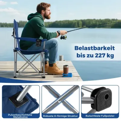 XXL skládací kempingová židle s chladicí taškou a držákem na nápoje 227KG Naložená polstrovaná rybářská židle Navy
