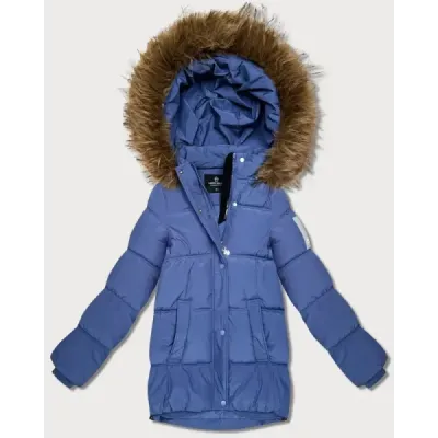 Péřová bunda s kapucí modrá MODA60612