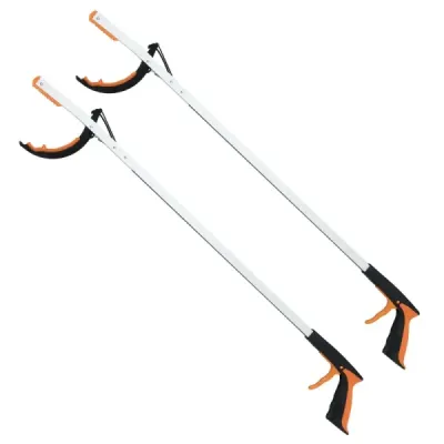 Sada 2 extra dlouhých 88 cm zahradních drapáků a tyčí na sběr odpadků Lehký hliníkový drápek stříbrný