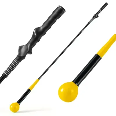 120cm golfový trenažér se zátěžovou hlavou golfová tréninková pomůcka trenažér švihu žlutý