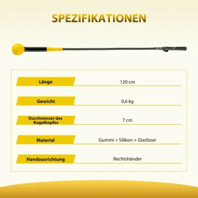 120cm golfový trenažér se zátěžovou hlavou golfová tréninková pomůcka trenažér švihu žlutý