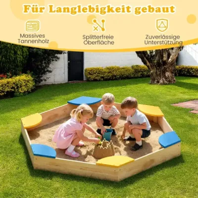 Šestiúhelníkové dřevěné pískoviště otevřené pískoviště s kombinací truhlíků na květináče 140 x 122 x 14 cm