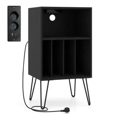 Stojan na gramofon Stojan na gramofon s nabíjecí stanicí Přihrádka na vinyl a police Černá barva