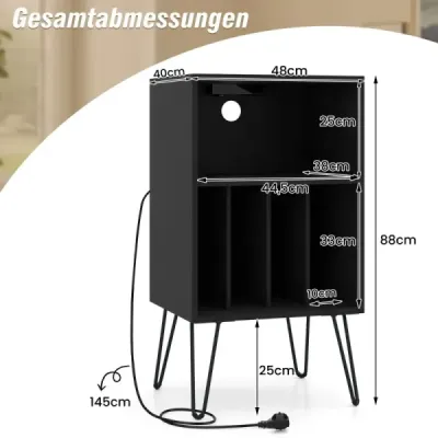 Stojan na gramofon Stojan na gramofon s nabíjecí stanicí Přihrádka na vinyl a police Černá barva