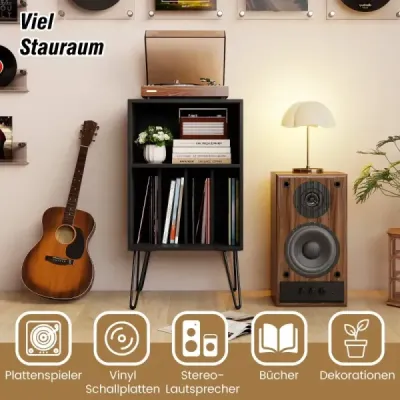 Stojan na gramofon Stojan na gramofon s nabíjecí stanicí Přihrádka na vinyl a police Černá barva