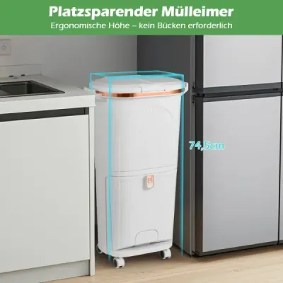 38l odpadkový koš se 2 odnímatelnými kbelíky, víkem, pedálem a kolečky, bílý