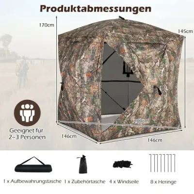270° průhledný maskovací stan pop-up lovecký stan z robustního Oxfordu pro 2-3 osoby přenosný maskovací stan maskovací vzor