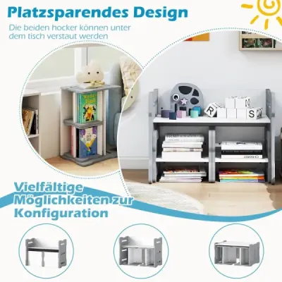 3 TLG. Dětský set stolu a židlí se 2 stoličkami a stolečkem na aktivity Zaoblené rohy Design Šedá barva