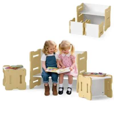 3 TLG. Dětský set stolu a židlí se 2 stoličkami a stolečkem na aktivity Zaoblené rohy Design Příroda