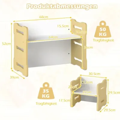 3 TLG. Dětský set stolu a židlí se 2 stoličkami a stolečkem na aktivity Zaoblené rohy Design Příroda