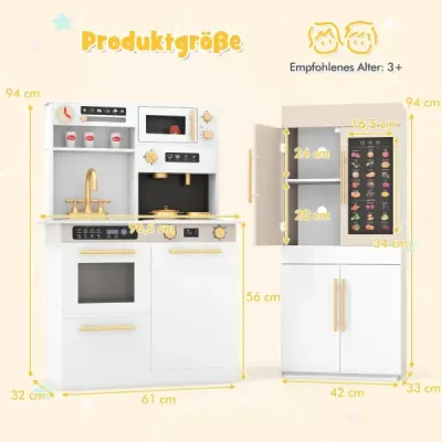 2dílná dětská kuchyňka na hraní s výukovým mluvícím plakátem na zeď dětská kuchyňka bílá
