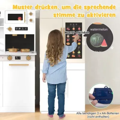 2dílná dětská kuchyňka na hraní s výukovým mluvícím plakátem na zeď dětská kuchyňka bílá