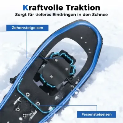 Sněžnice s pomůckou na lezení, včetně trekingových holí a přepravní tašky, velikost bot 35-45, do 90 kg, modré