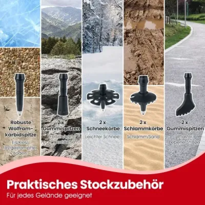 Skládací trekingové hole s rychloupínacím mechanismem, turistické hole pro výšku postavy 166-195 cm, červené