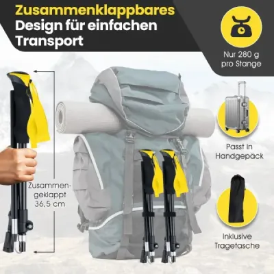 Faltbare Trekkingstöcke mit Schnellverschluss Wanderstöcke für 166-195 cm Körpergröße Gelb