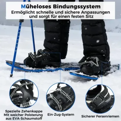 21" sněžnice s trekingovými holemi, velikost bot 35-40, do 68 kg, lehká sada sněžnic, modrá
