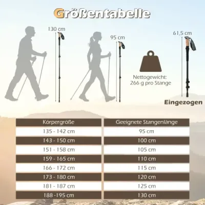 Hliníkové trekingové hole s rukojeťmi z EVA a přírodního korku. Prodloužené turistické hole/hole, černé.