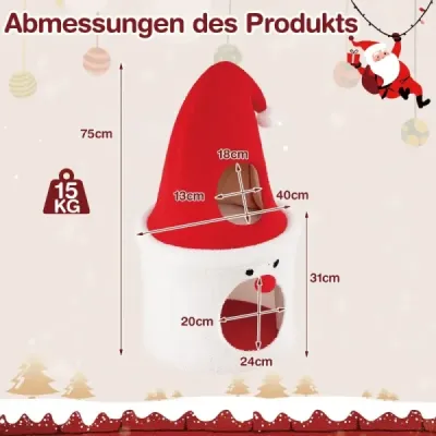 Vánoční stromeček pro kočky s prostorem na spaní, 75 cm, moderní roztomilá věž pro kočky s horní plošinou na spaní, červená