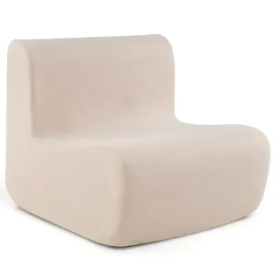 Podlahová židle s opěradlem, měkkým sametem a ergonomickou oporou, béžová.