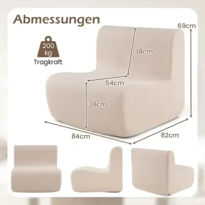 Podlahová židle s opěradlem, měkkým sametem a ergonomickou oporou, béžová.
